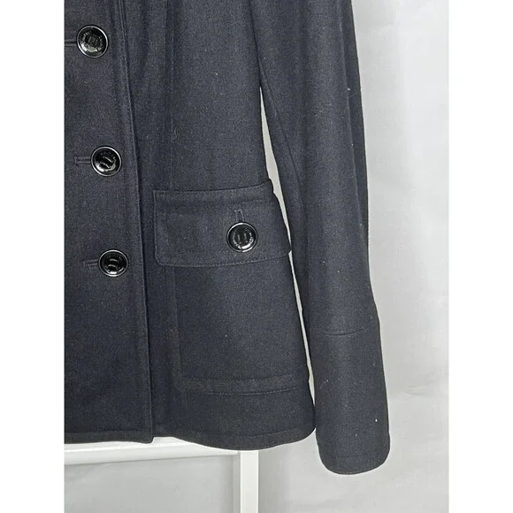 Calvin Klein Peacoat Womens 10 Black Jacket Wool Double Breasted Pocket Neck - Picture 9 of 16